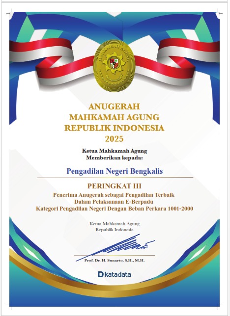 PN Bengkalis Raih Penghargaan Implementasi EBerpadu dari Mahkamah Agung RI